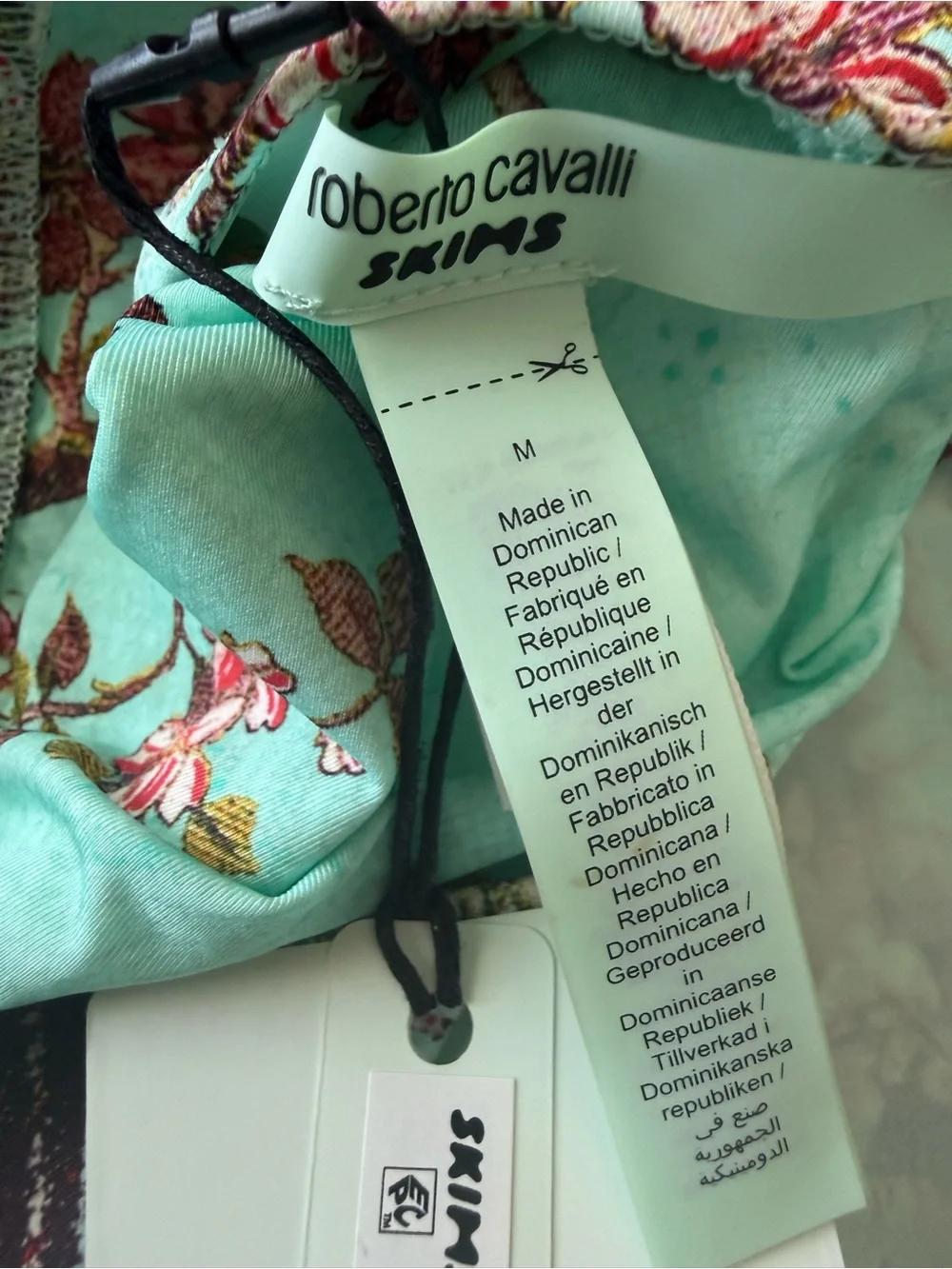 SKIMS Aqua Floral Print Bikini Bottom with Bird Motif